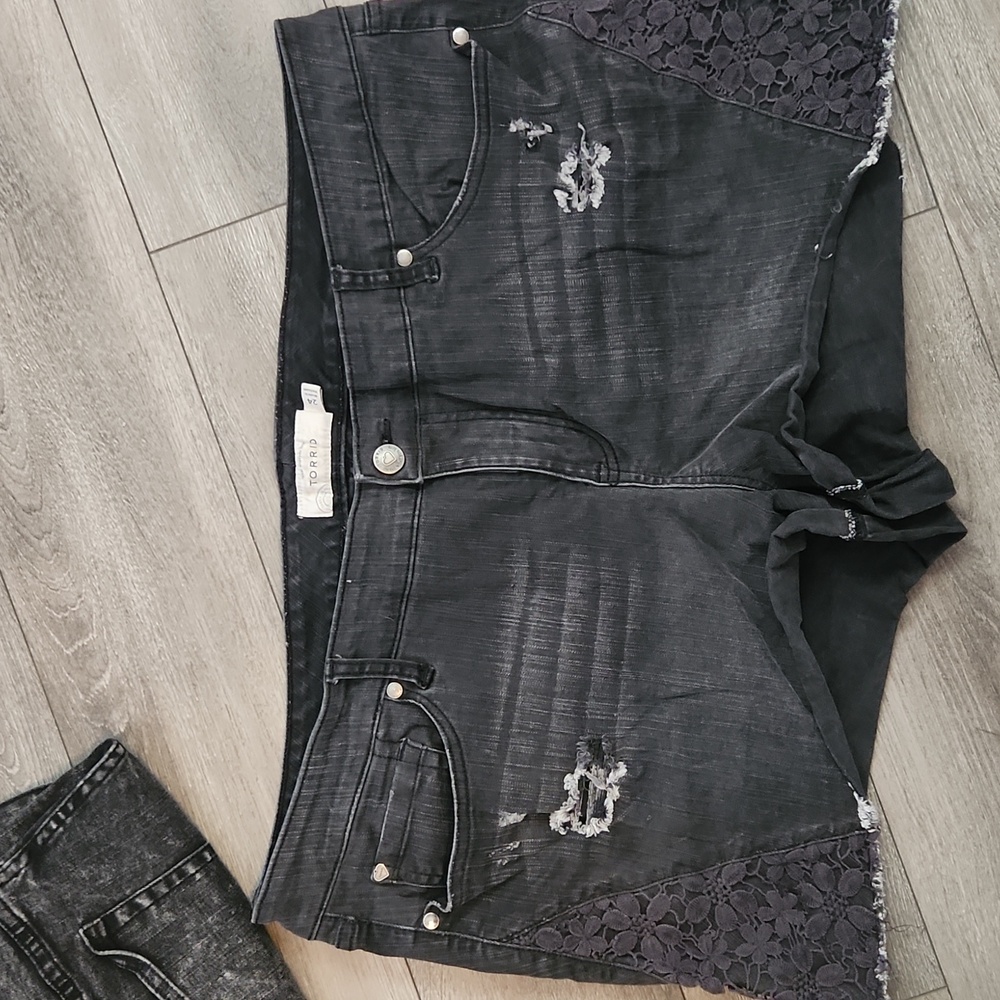 Black Denim Shorts Lace Detail